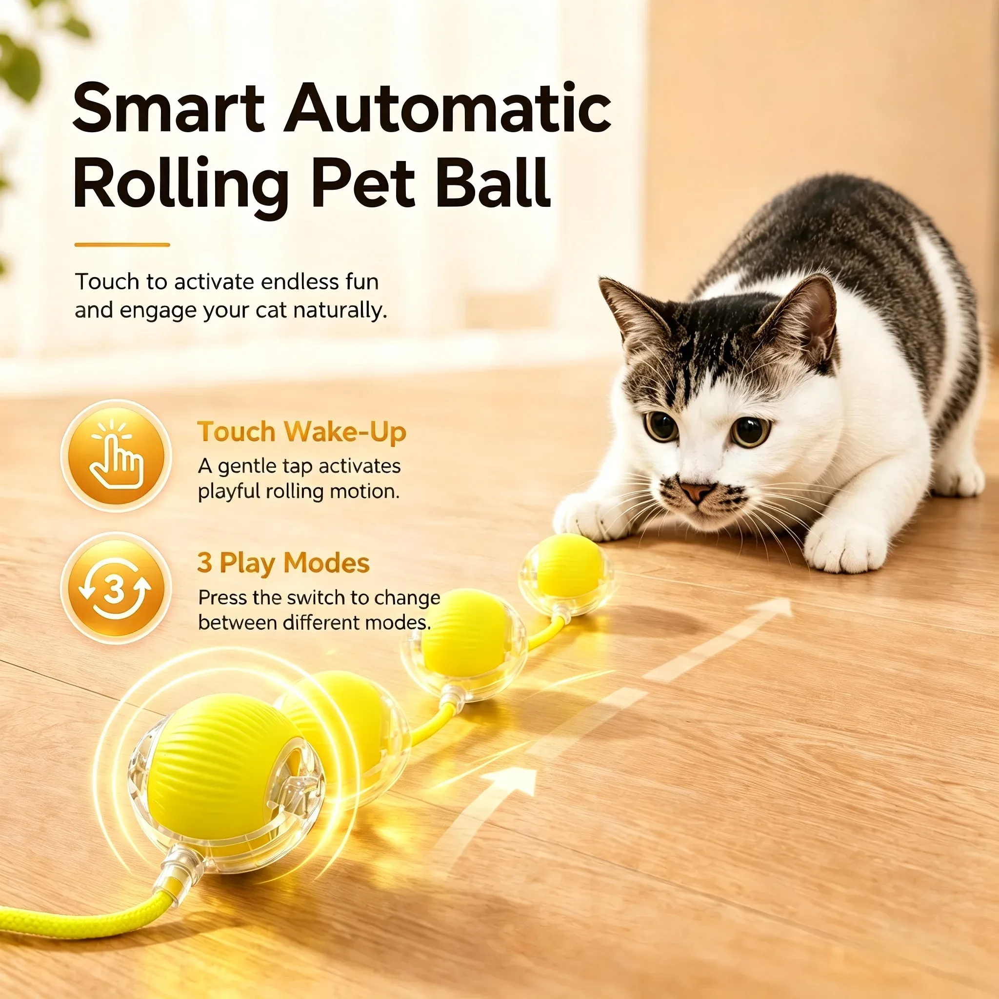 Jouet interactif intelligent pour chat : balle auto-roulante anti-obstacles à vitesse réglable avec corde élastique 5