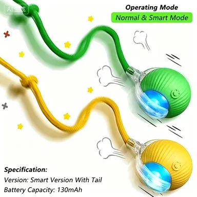 Jouet interactif intelligent pour chat : balle auto-roulante anti-obstacles à vitesse réglable avec corde élastique 8
