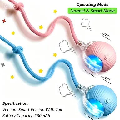 Jouet interactif intelligent pour chat : balle auto-roulante anti-obstacles à vitesse réglable avec corde élastique 7