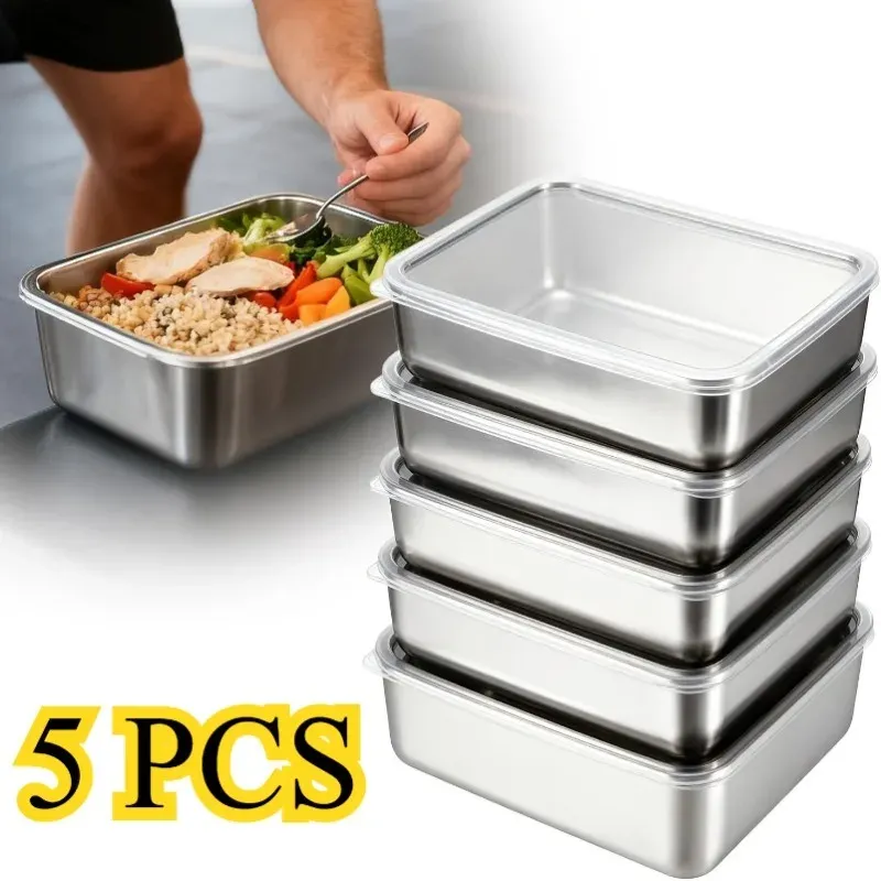 Ensemble de 5 contenants alimentaires en acier inoxydable, étanches, empilables et réutilisables, idéaux pour le camping et les pique-niques 7
