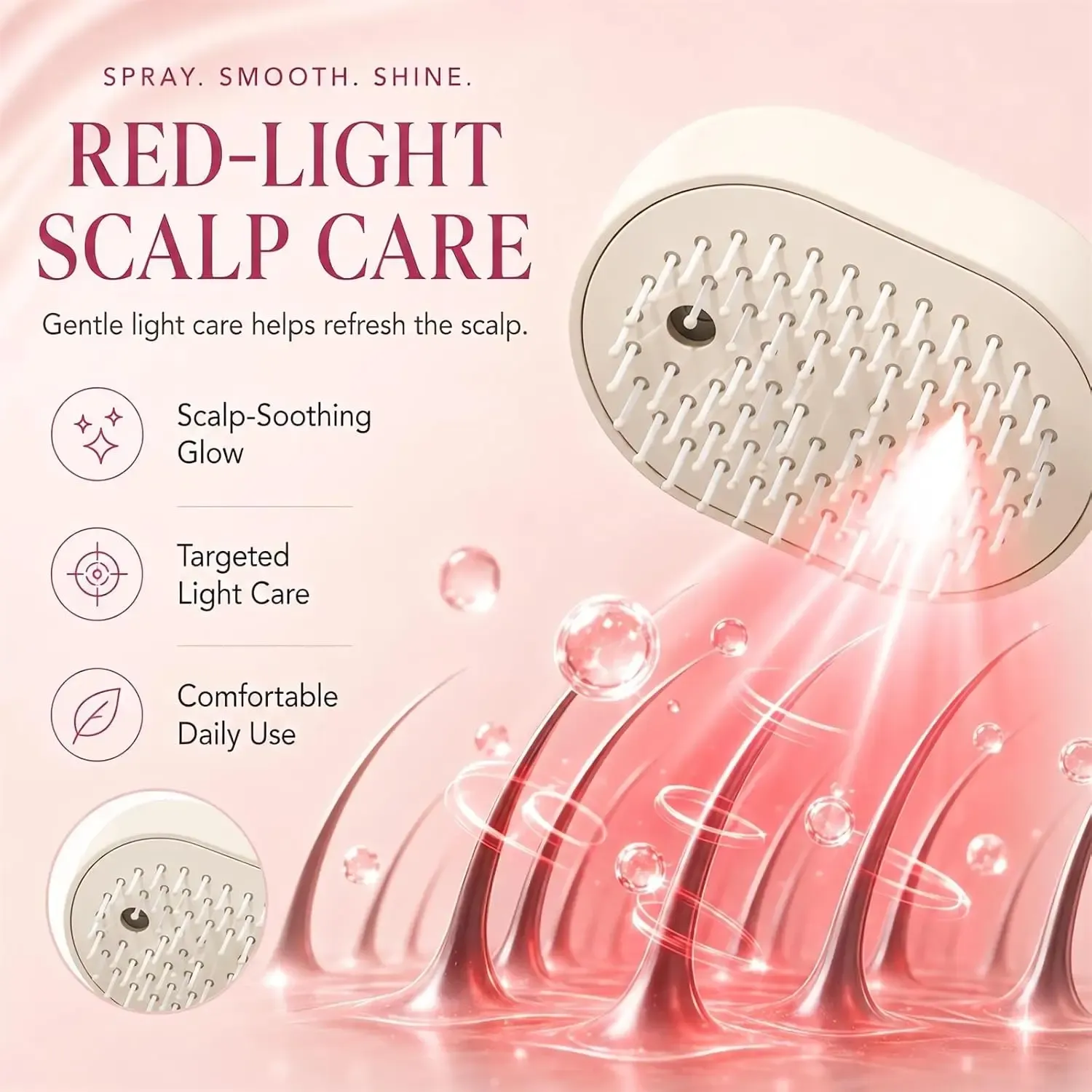 Peigne de massage multifonctionnel, masseur de cuir chevelu électrique à coussin d'air, peigne pulvérisateur auto-nettoyant pour soins capillaires aux huiles essentielles, cadeau pour femmes 4