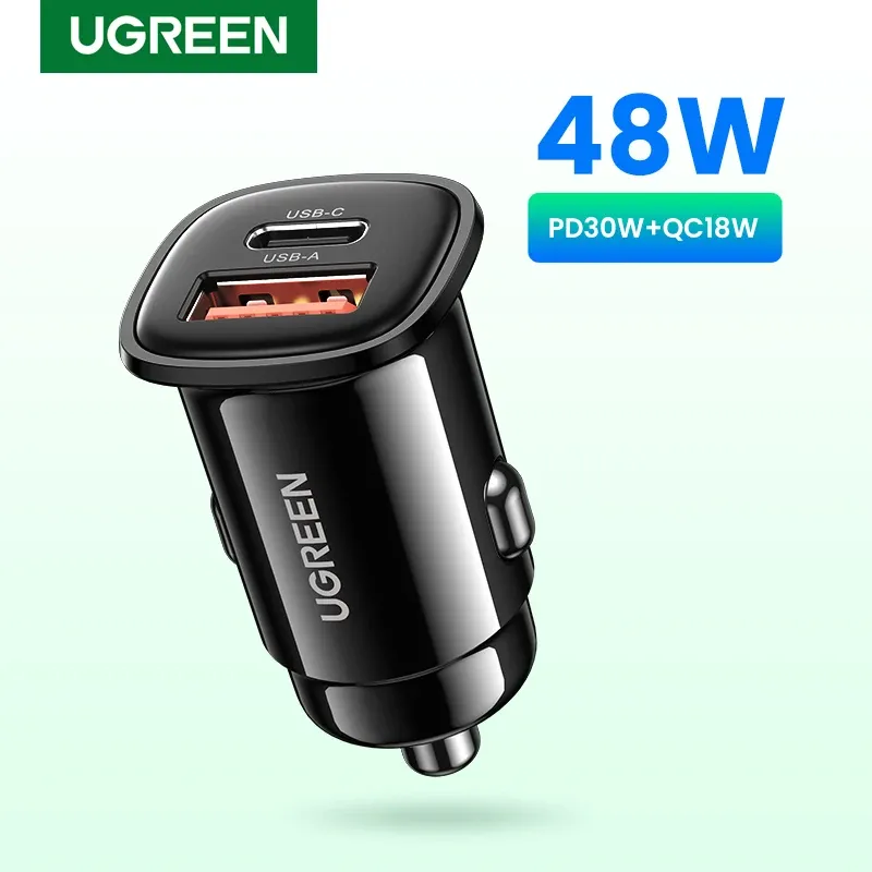 UGREEN Chargeur de voiture USB-C 30 W Power Delivery, compatible QC 3.0 et SCP, pour iPhone 12/13/14 et Xiaomi