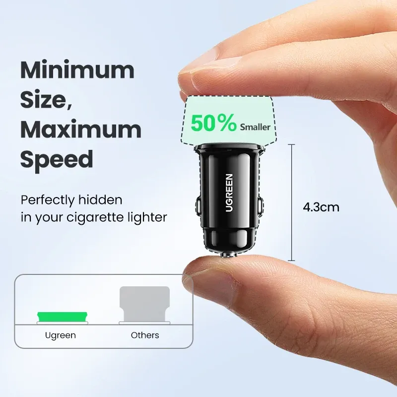 UGREEN Chargeur de voiture USB-C 30 W Power Delivery, compatible QC 3.0 et SCP, pour iPhone 12/13/14 et Xiaomi 6