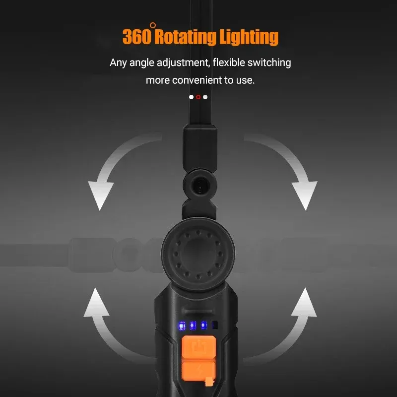 Lampe de poche LED COB portable, lampe de travail rechargeable avec lanterne magnétique, lampe suspendue à batterie intégrée, torche de camping 6