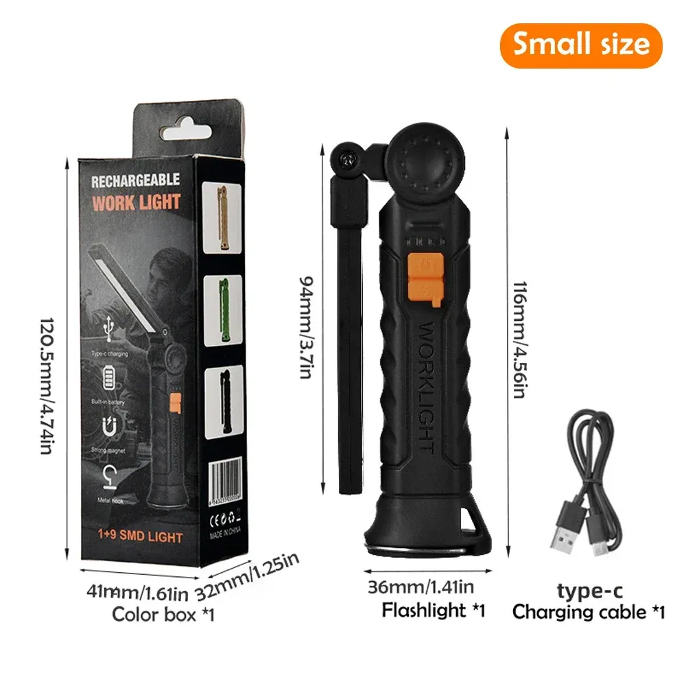 Lampe de poche LED COB portable, lampe de travail rechargeable avec lanterne magnétique, lampe suspendue à batterie intégrée, torche de camping 14