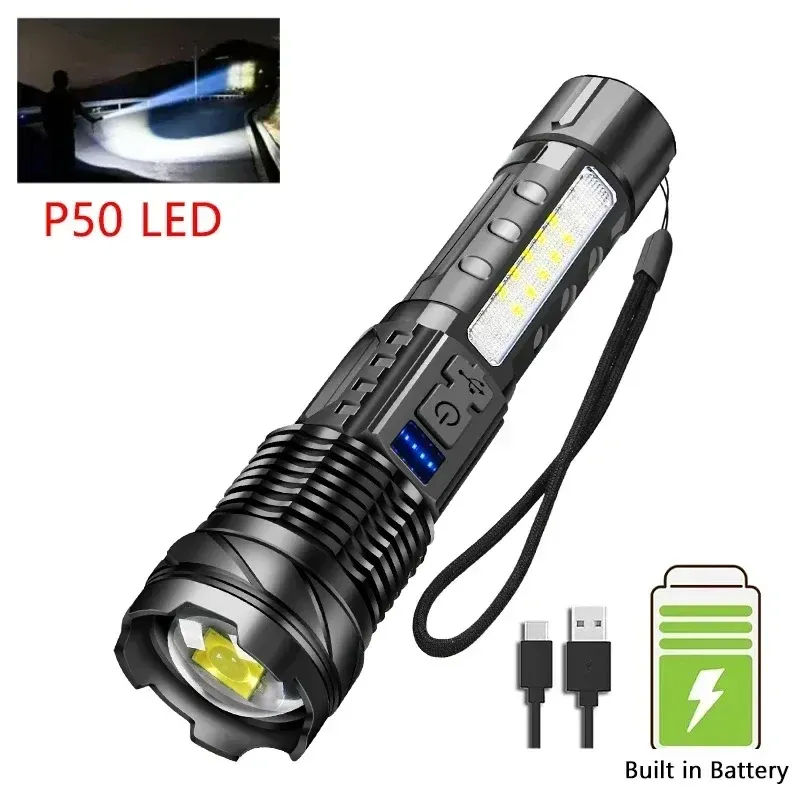 Lampe de poche LED COB portable, lampe de travail rechargeable avec lanterne magnétique, lampe suspendue à batterie intégrée, torche de camping 13