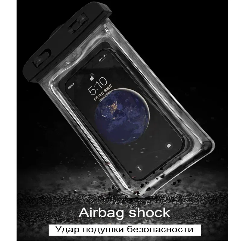 Pochette étanche transparente en PVC pour smartphone à écran tactile, fermeture hermétique, idéale pour la natation, la plongée et le rafting 5