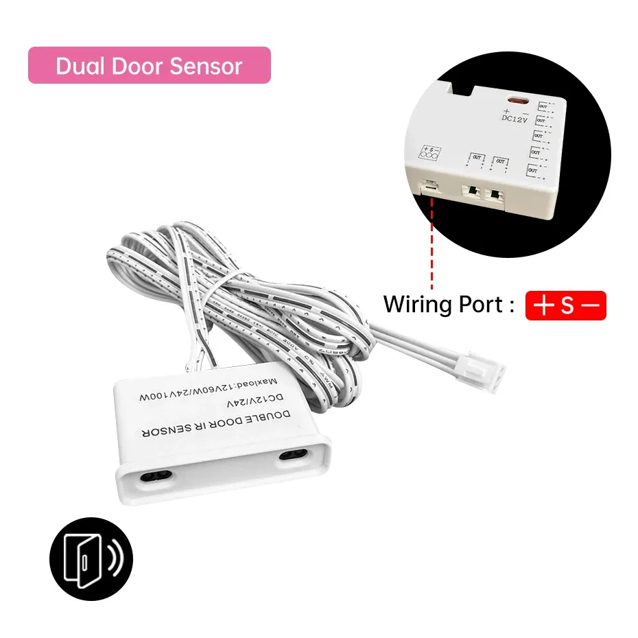 Interrupteur tactile et détecteur de mouvement PIR pour bande LED 12 V / 24 V DC, avec capteur de porte double pour armoire, placard, tiroir et étagère 8