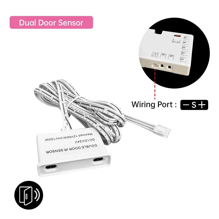 Interrupteur tactile et détecteur de mouvement PIR pour bande LED 12 V / 24 V DC, avec capteur de porte double pour armoire, placard, tiroir et étagère 9