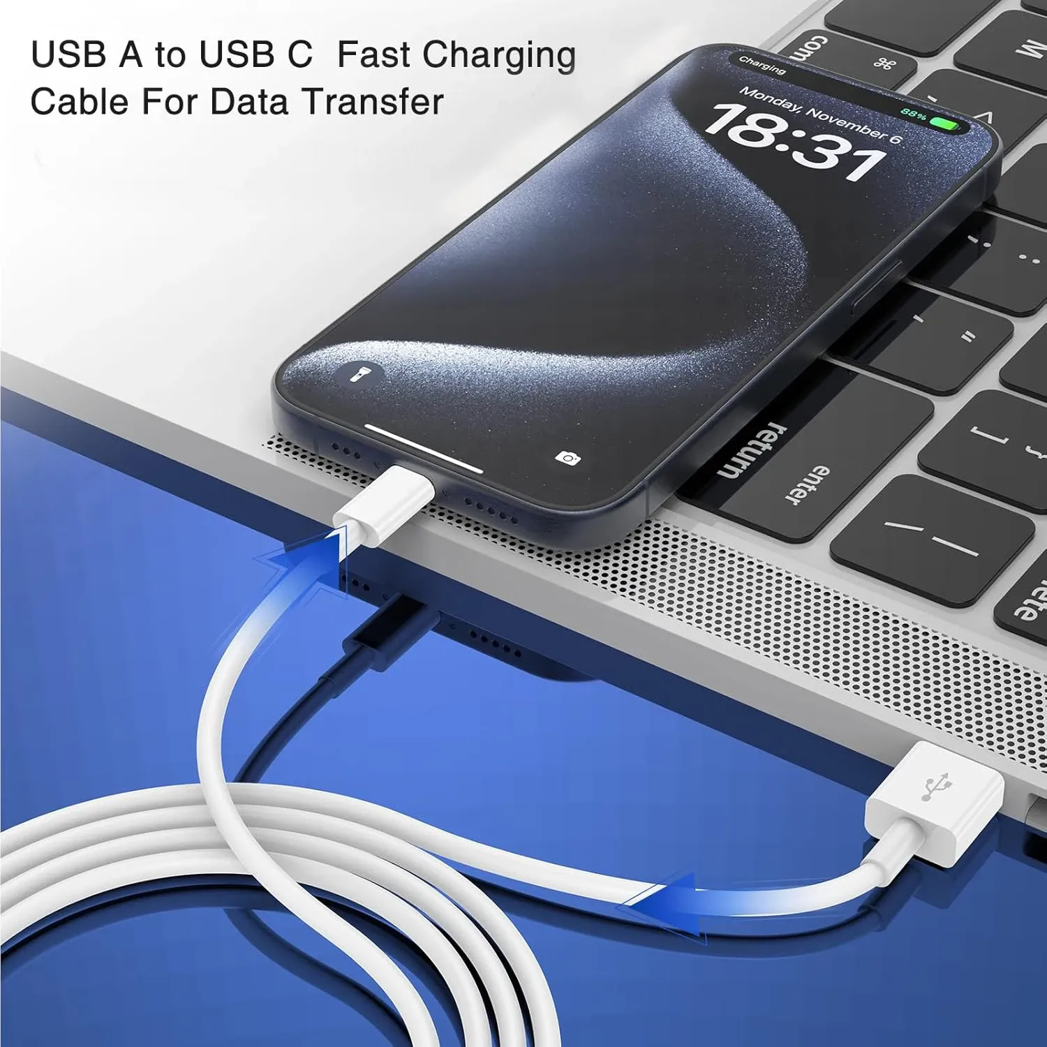 Câble de charge rapide USB vers USB-C pour iPhone 17 Pro Max, iPhone 16 Plus, iPhone 15, Samsung, Xiaomi et OnePlus – Transfert de données et charge 4