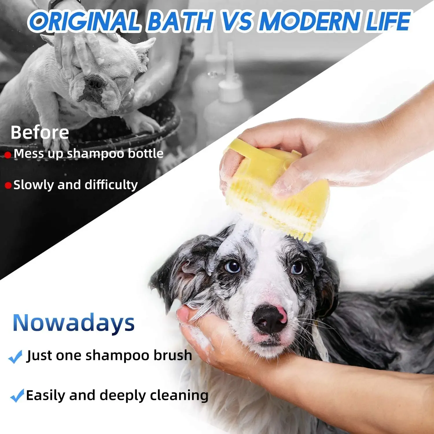 Utilisation de la brosse de shampoing sur le pelage d'un animal