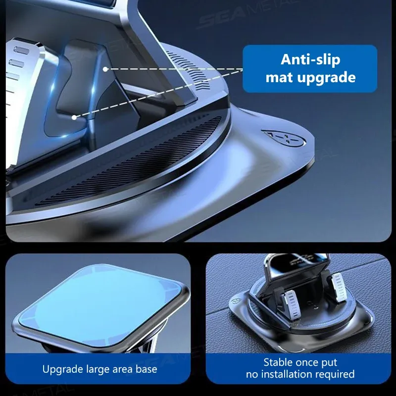 SEAMETAL – Support de téléphone pour voiture antidérapant en silicone, pivotant à 360 degrés, support de navigation universel pour tableau de bord 5