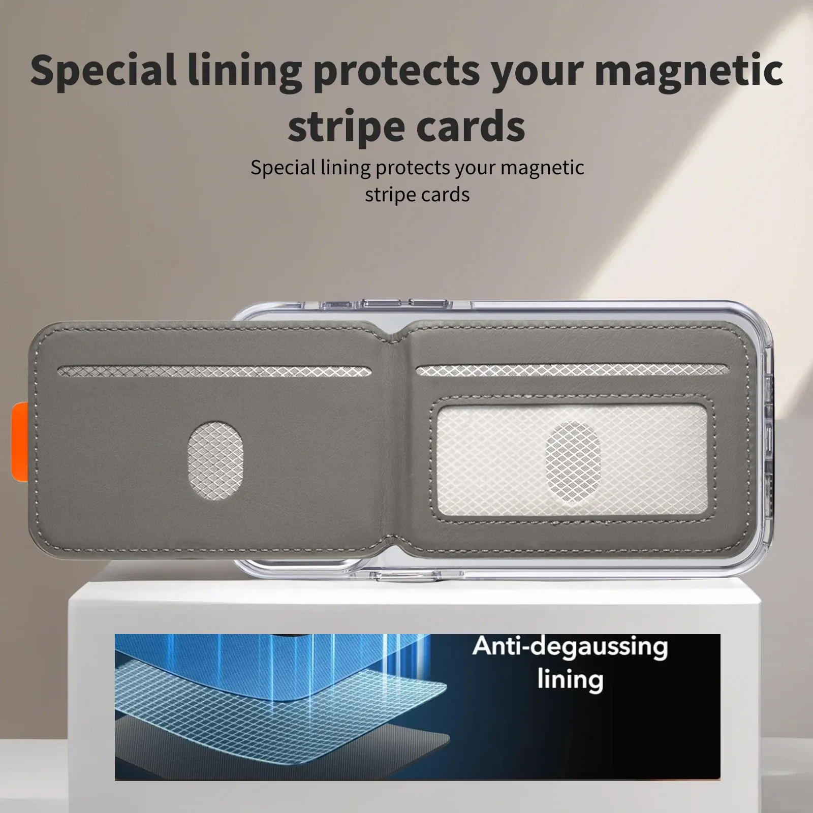 Porte-cartes magnétique en cuir PU avec protection anti-RFID, compatible smartphones à chargement sans fil magnétique 3