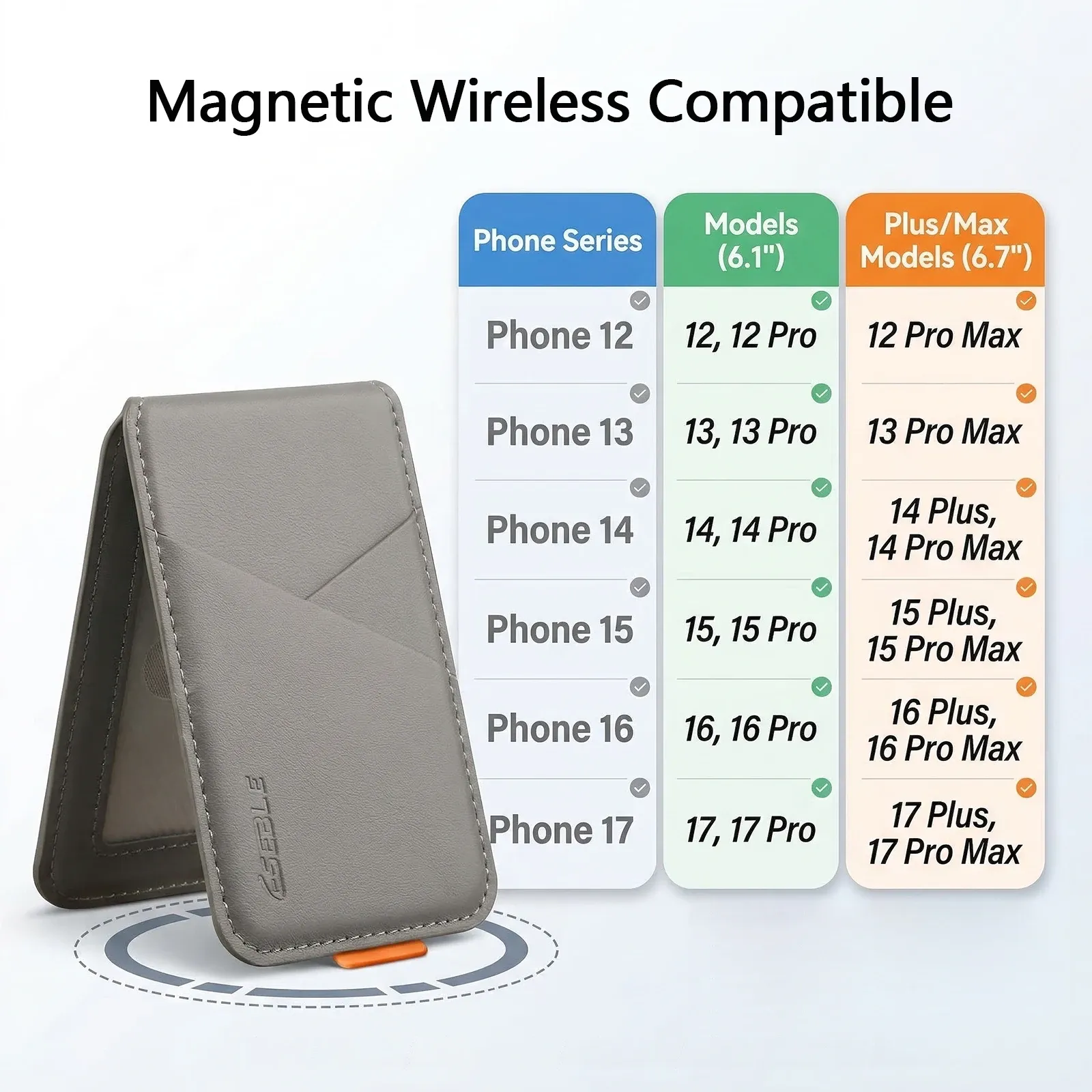Porte-cartes magnétique en cuir PU avec protection anti-RFID, compatible smartphones à chargement sans fil magnétique 6