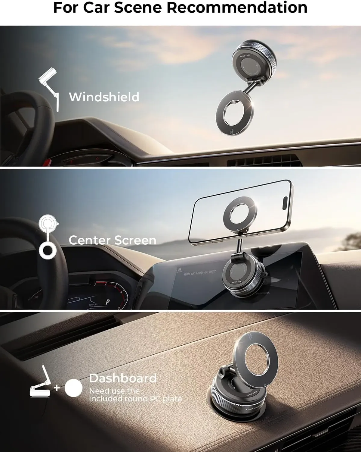 Support de téléphone magnétique puissant pour voiture K007/K009, design pliable à 360 °, support à ventouse réglable pour voiture, bureau, salle de bain, usage universel 2