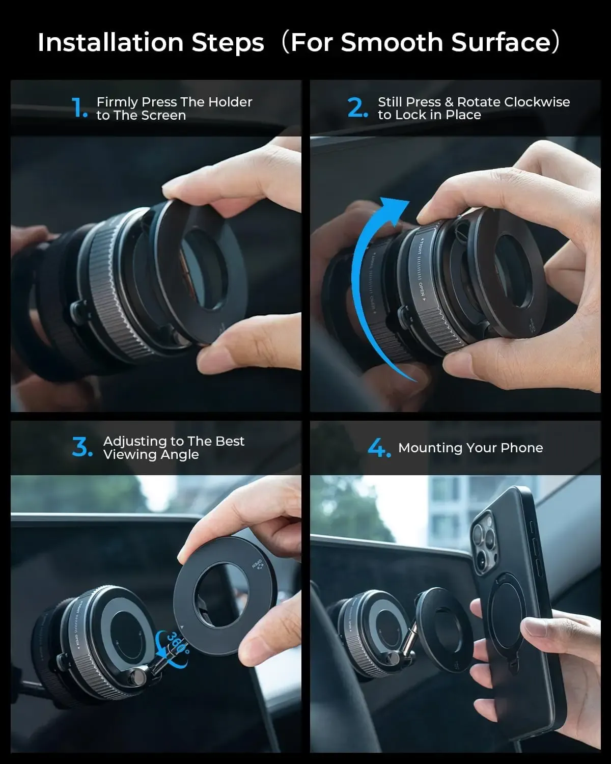 Support de téléphone magnétique puissant pour voiture K007/K009, design pliable à 360 °, support à ventouse réglable pour voiture, bureau, salle de bain, usage universel 5