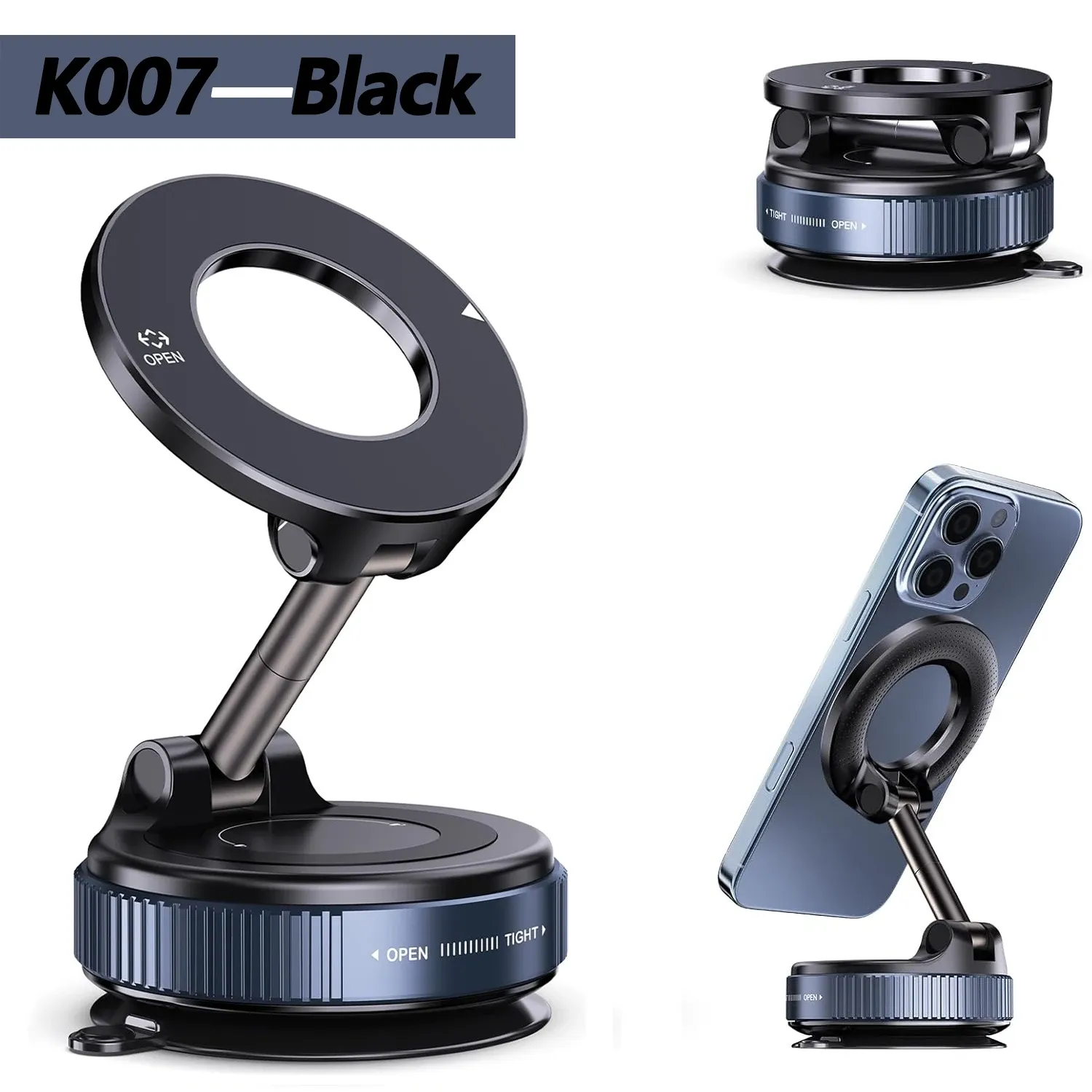 Support de téléphone magnétique puissant pour voiture K007/K009, design pliable à 360 °, support à ventouse réglable pour voiture, bureau, salle de bain, usage universel 9