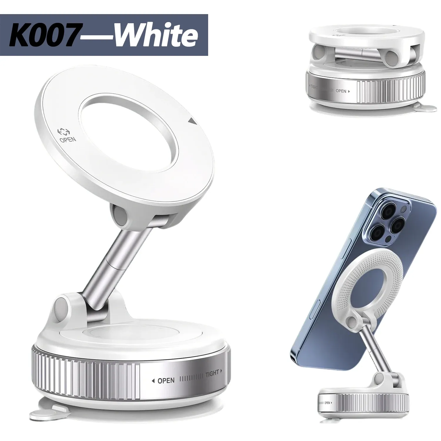 Support de téléphone magnétique puissant pour voiture K007/K009, design pliable à 360 °, support à ventouse réglable pour voiture, bureau, salle de bain, usage universel 8