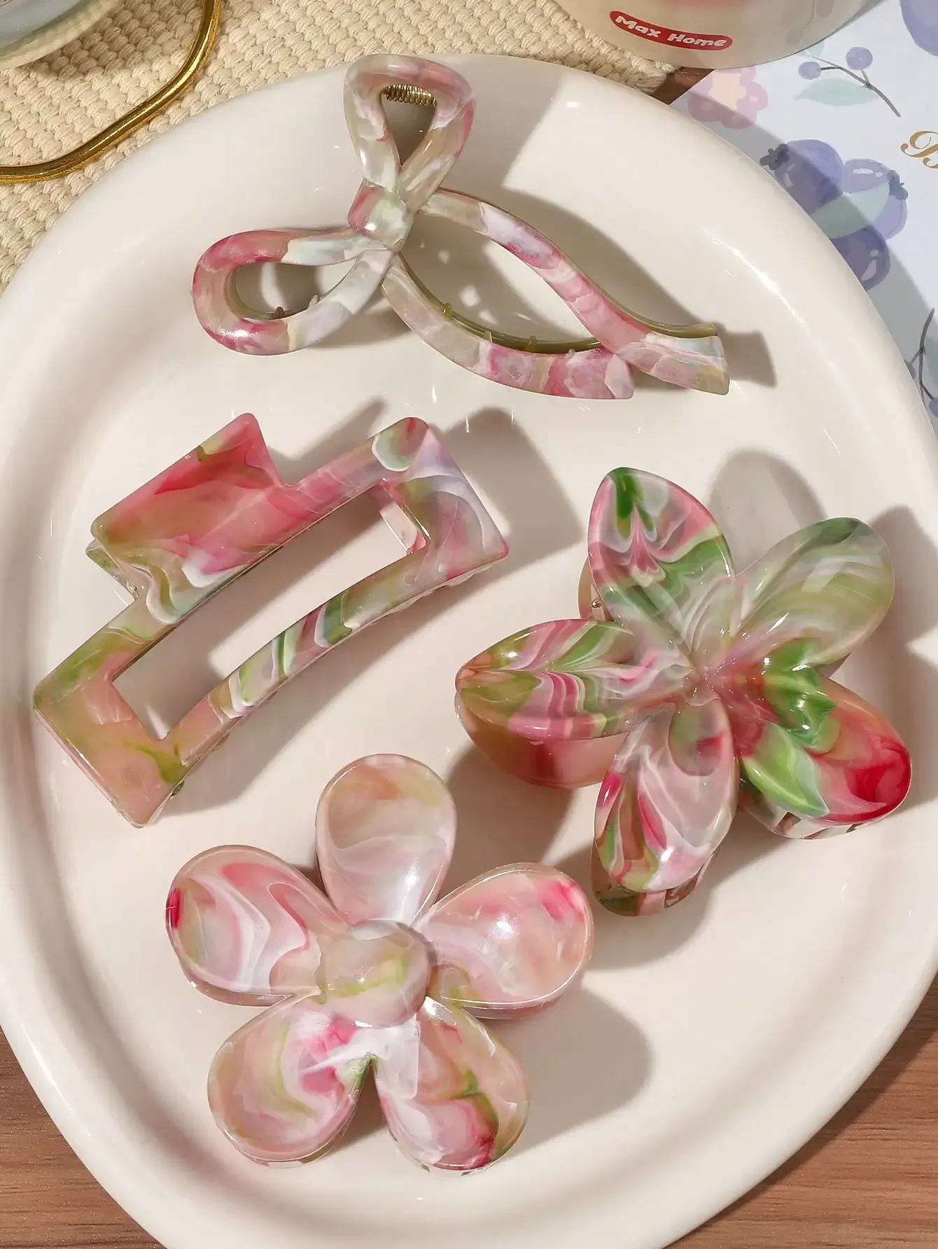 Pinces à cheveux à fleurs carrées pour femmes, lot de 4, automne-hiver, nœud bordeaux, accessoires à cheveux à la mode, épingle à cheveux 2
