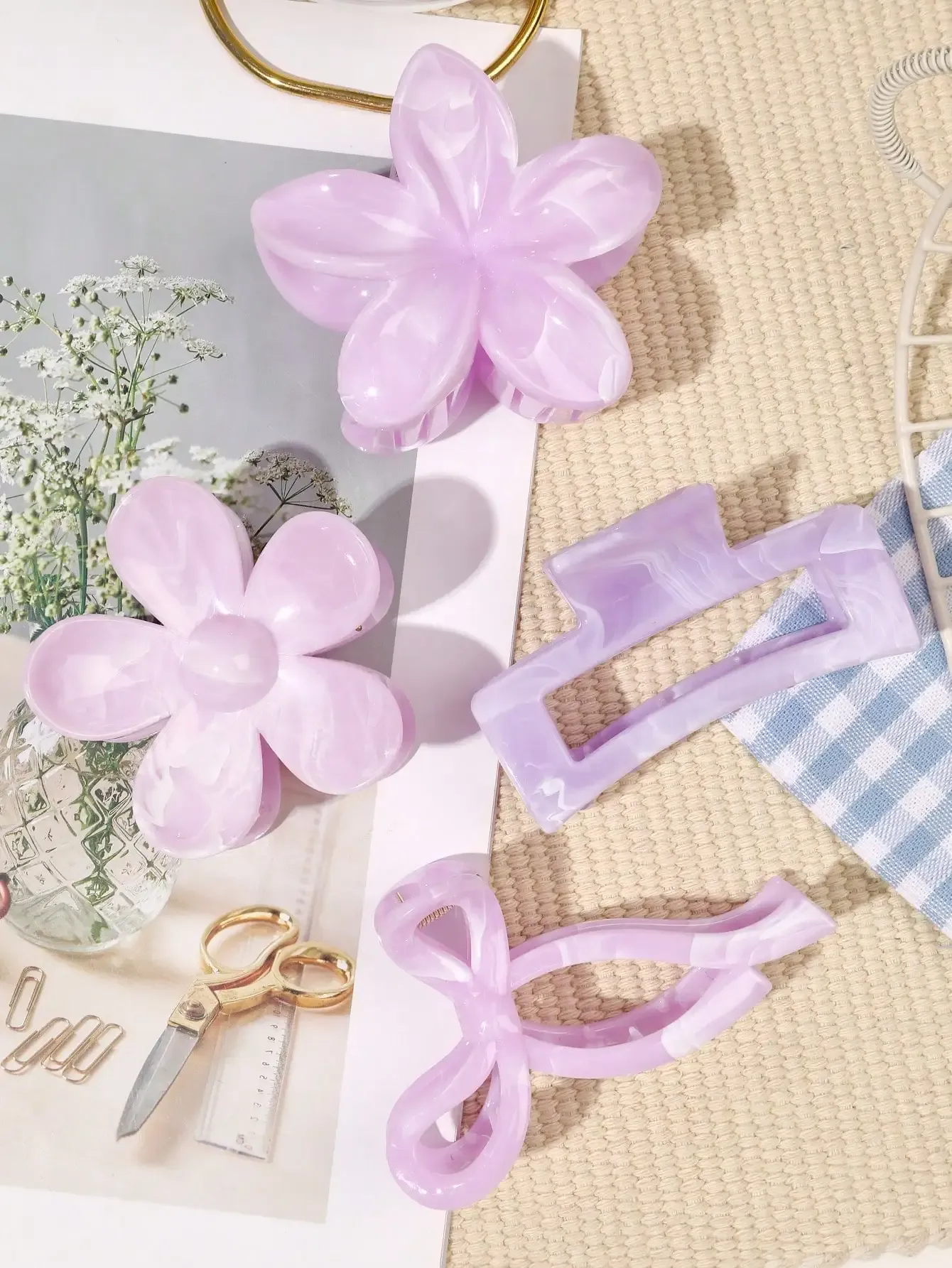 Pinces à cheveux à fleurs carrées pour femmes, lot de 4, automne-hiver, nœud bordeaux, accessoires à cheveux à la mode, épingle à cheveux 3