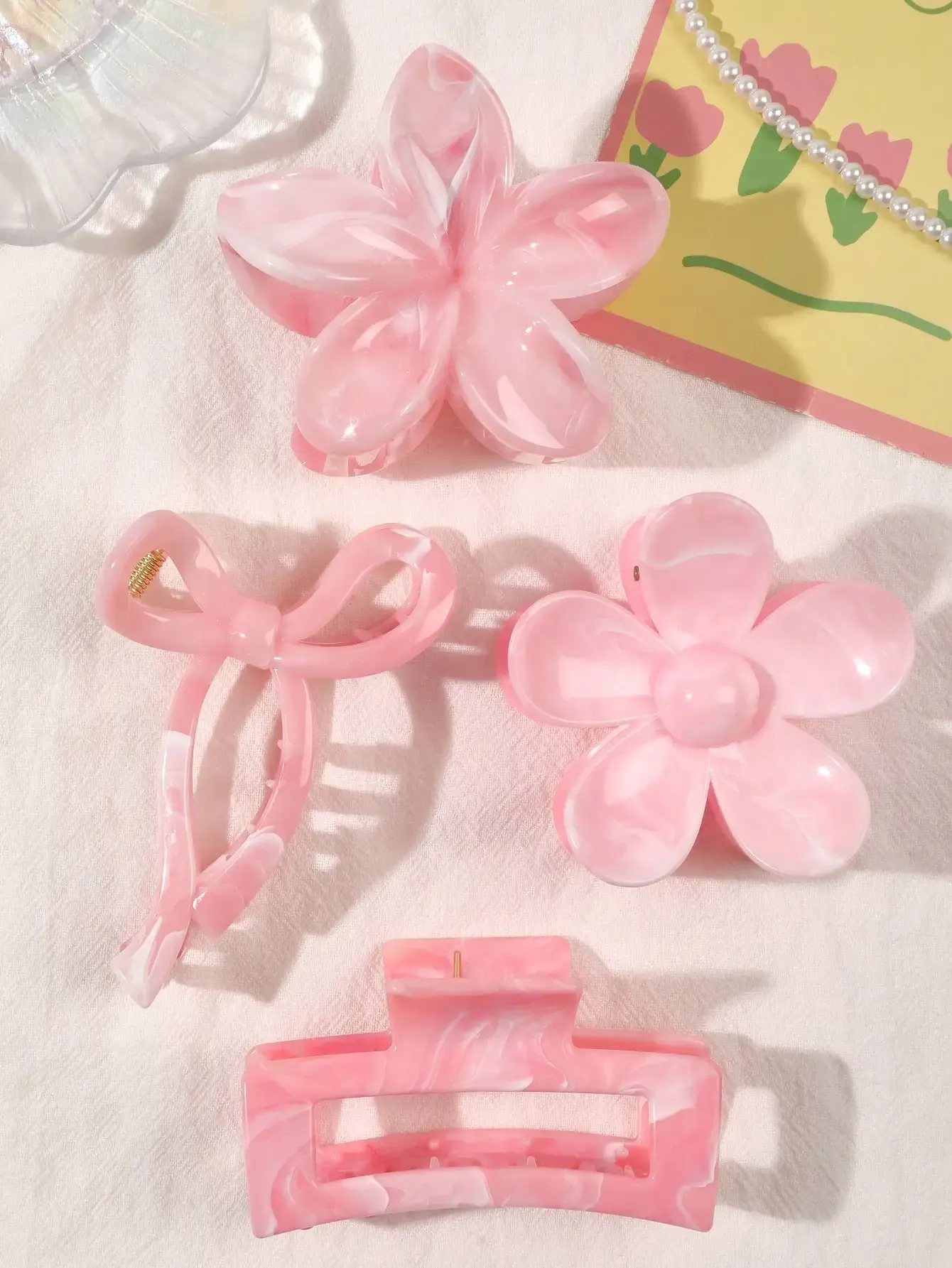 Pinces à cheveux à fleurs carrées pour femmes, lot de 4, automne-hiver, nœud bordeaux, accessoires à cheveux à la mode, épingle à cheveux 5