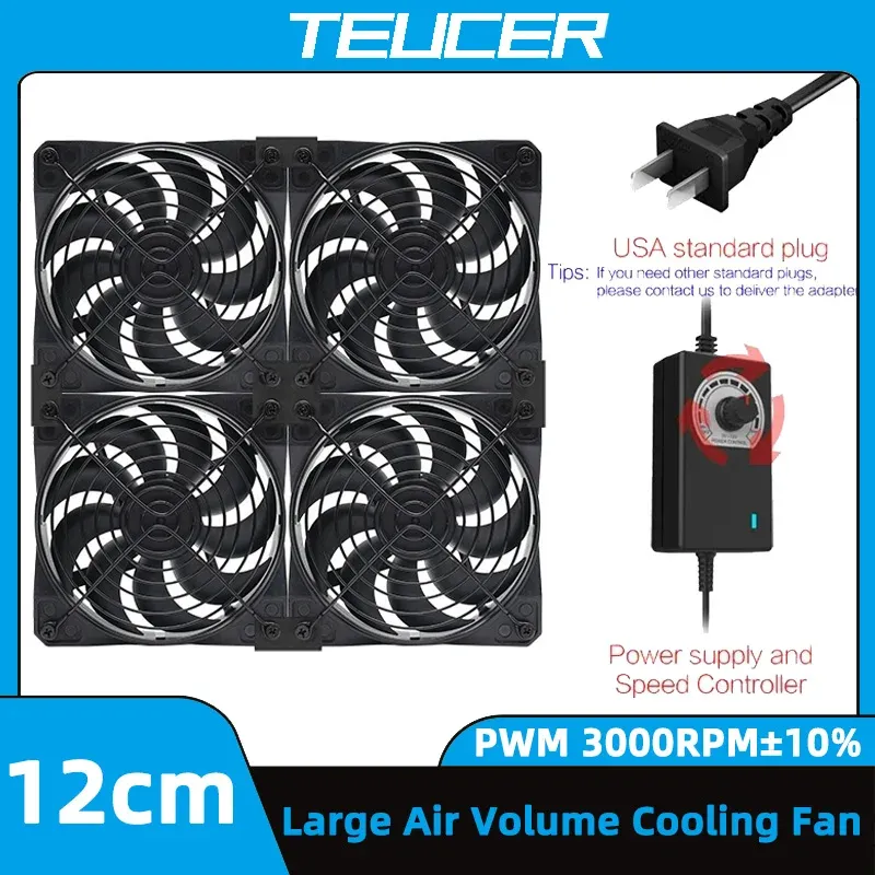 TEUCER Ventilateur de refroidissement 120 mm 3000 tr/min avec contrôleur 12 V/220 V pour machine minière BTC, châssis, poste de travail et armoire serveur - Image 1