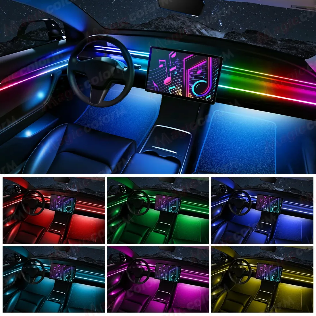 Kit de lumières d'ambiance LED 18 en 1 pour voiture, 64 couleurs RGB, contrôle Bluetooth 4