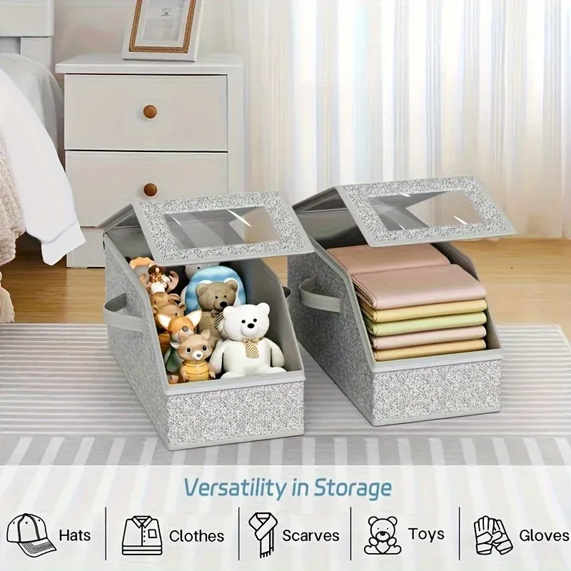 Boîte de rangement pour casquettes de baseball anti-poussière, 1 pièce, organisateur de placard pliable en tissu avec fermeture éclair, conteneur empilable pour chapeaux, vêtements et poupées 2