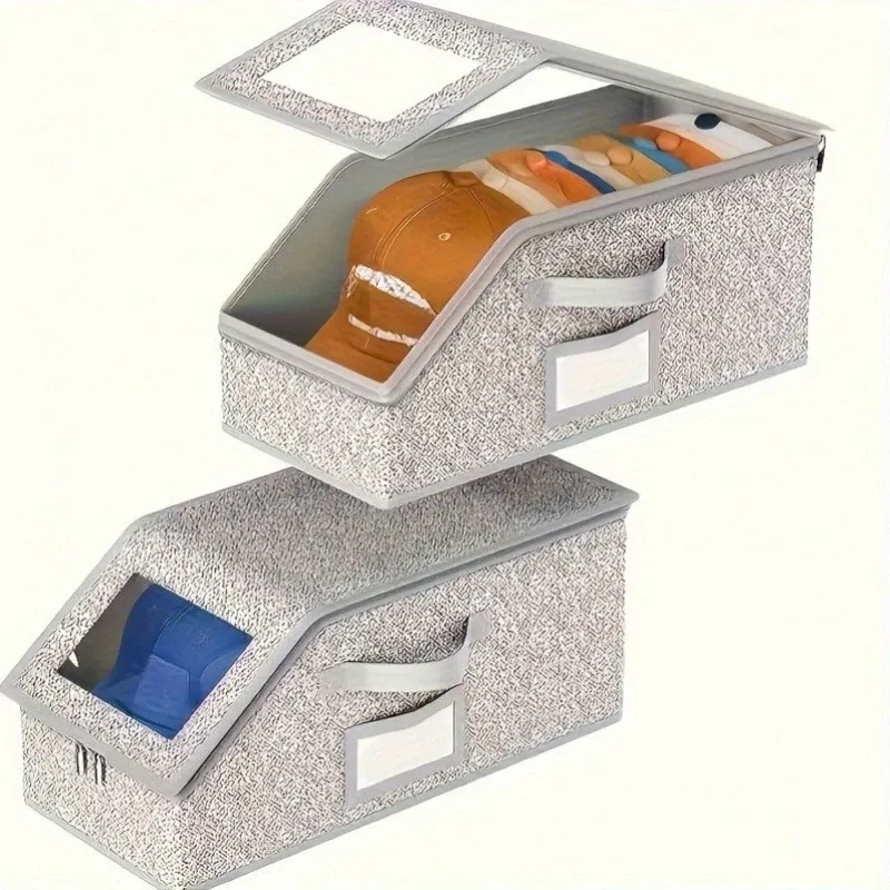 Boîte de rangement pour casquettes de baseball anti-poussière, 1 pièce, organisateur de placard pliable en tissu avec fermeture éclair, conteneur empilable pour chapeaux, vêtements et poupées