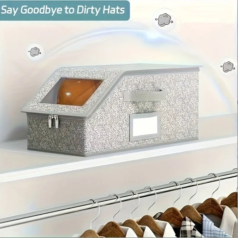 Boîte de rangement pour casquettes de baseball anti-poussière, 1 pièce, organisateur de placard pliable en tissu avec fermeture éclair, conteneur empilable pour chapeaux, vêtements et poupées 4