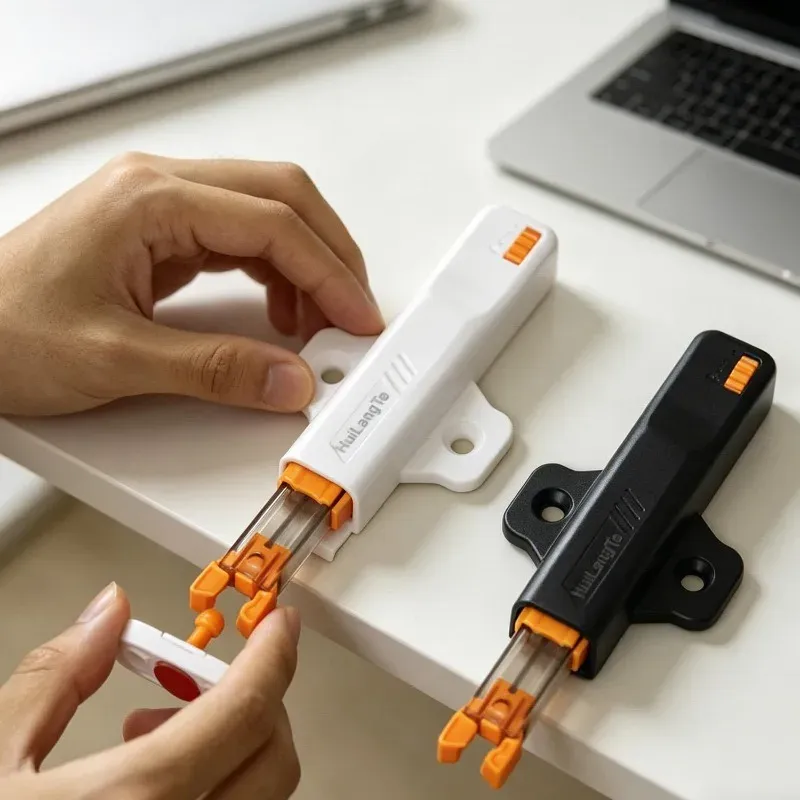Loquet tactile à pression avec butée invisible et amortisseur pour tiroir et placard 4