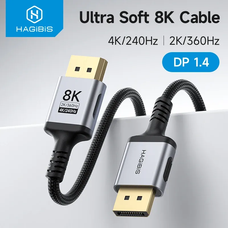 Hagibis Câble DisplayPort 8K, Haut Débit 1.4, Compatible 4K, 2K, 60 Hz, 120 Hz, 240 Hz et 360 Hz, Pour Jeux Vidéo, Moniteurs, Cartes Graphiques, PC et TV