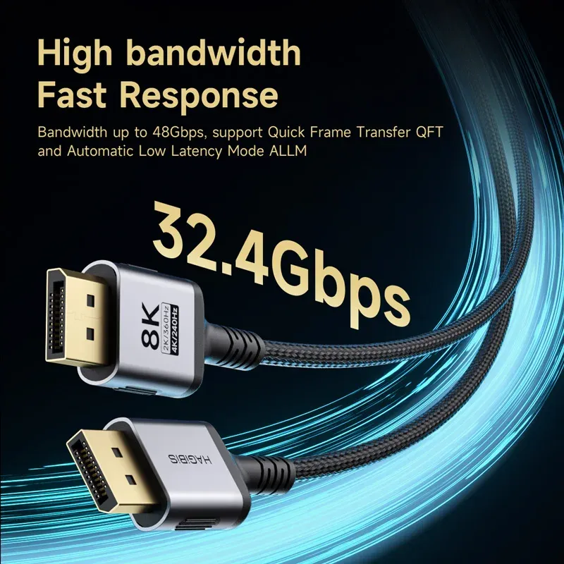 Hagibis Câble DisplayPort 8K, Haut Débit 1.4, Compatible 4K, 2K, 60 Hz, 120 Hz, 240 Hz et 360 Hz, Pour Jeux Vidéo, Moniteurs, Cartes Graphiques, PC et TV 6
