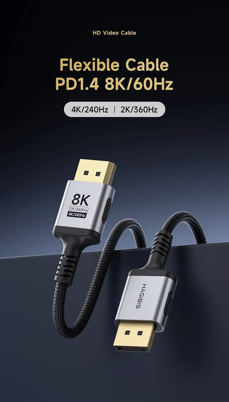 Câble DisplayPort Hagibis, vue détaillée