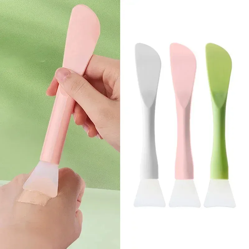 Brosse à masque facial en silicone, tête souple avec grattoir intégré, brosse double usage pour application de masque boue, outil de beauté, lot de 1 pièce - Image 1