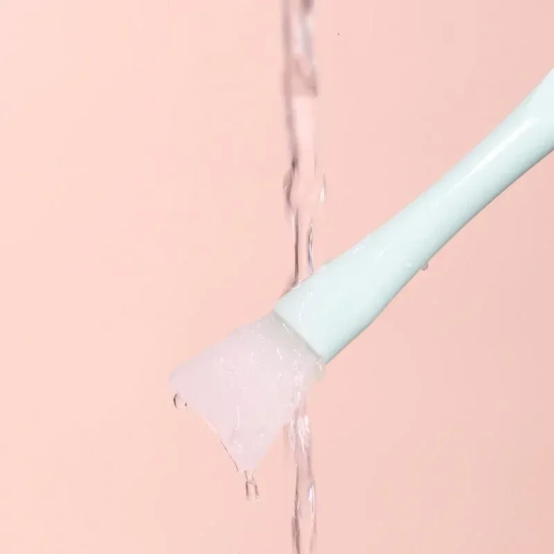 Brosse à masque facial en silicone, tête souple avec grattoir intégré, brosse double usage pour application de masque boue, outil de beauté, lot de 1 pièce 5