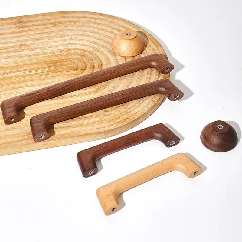 Poignées de meuble en bois massif de style européen pour armoires et tiroirs 3