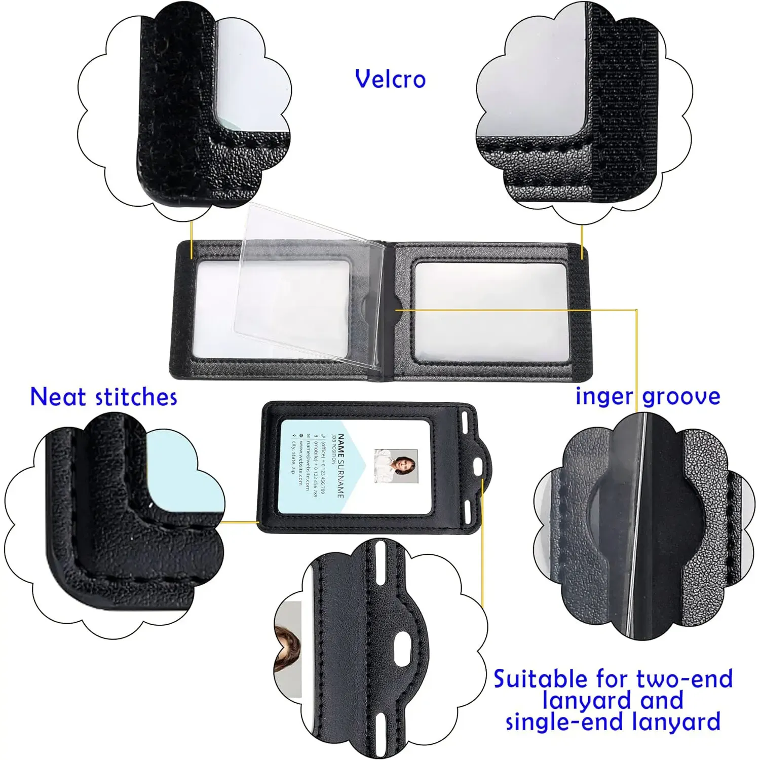 Porte-badge en cuir, finition et détails