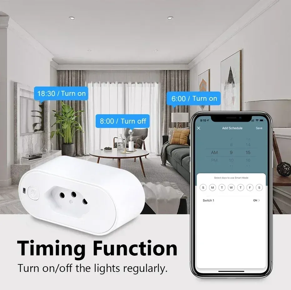 Prise intelligente Wi-Fi au standard brésilien 16 A/20 A, compatible Tuya, Google Home et Alexa, avec application de suivi de consommation et contrôle à distance 4