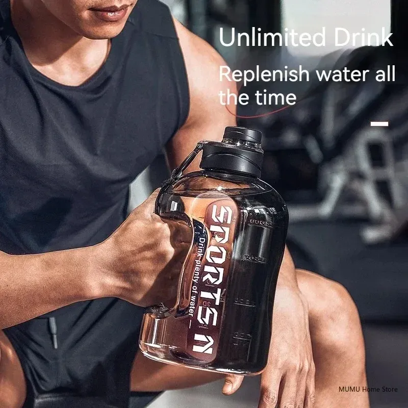 Bouteille d'eau de sport 1,7 L / 2,7 L / 4 L / 5 L, grande capacité et portable, pour salle de sport, cyclisme et camping, idéale pour le fitness - Image 1