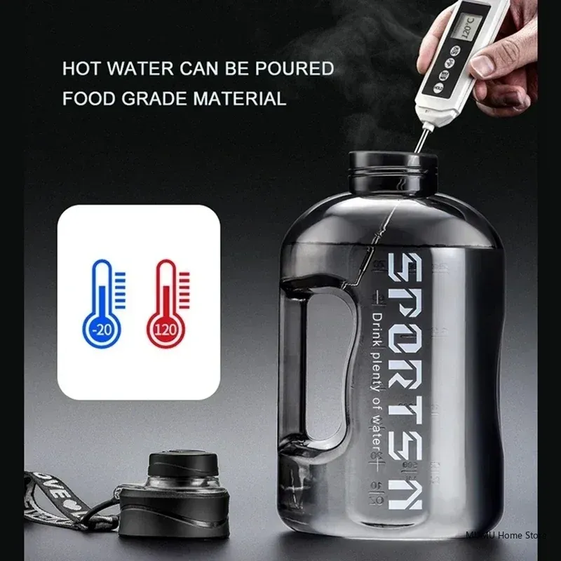 Bouteille d'eau de sport 1,7 L / 2,7 L / 4 L / 5 L, grande capacité et portable, pour salle de sport, cyclisme et camping, idéale pour le fitness 4