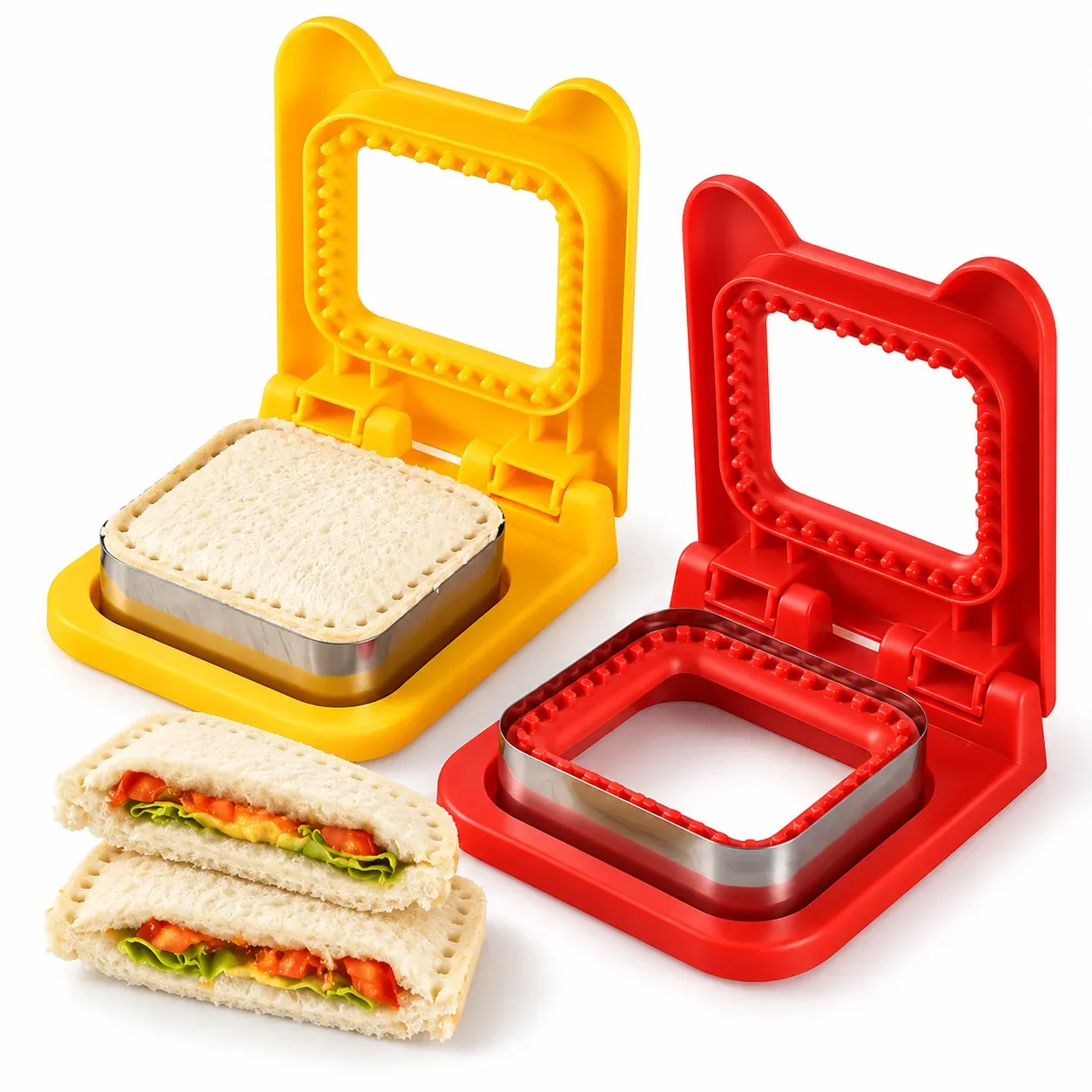 Moule 2 en 1 de qualité alimentaire pour découper et sceller sandwichs, pains carrés, pâtisseries, biscuits et bento - Image 1