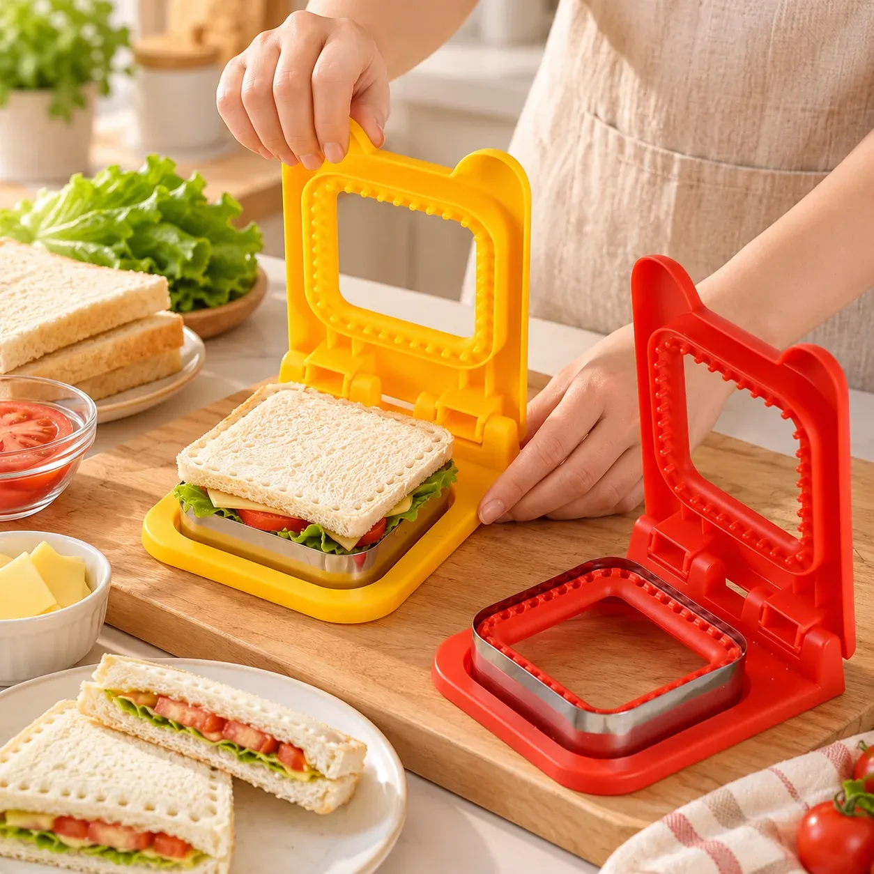 Moule 2 en 1 de qualité alimentaire pour découper et sceller sandwichs, pains carrés, pâtisseries, biscuits et bento 3
