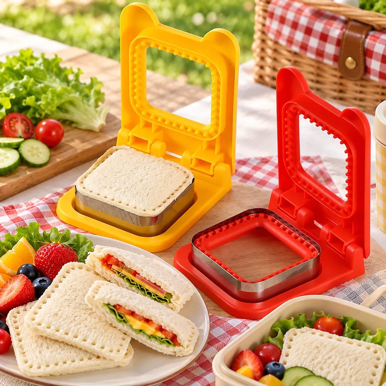 Moule 2 en 1 de qualité alimentaire pour découper et sceller sandwichs, pains carrés, pâtisseries, biscuits et bento 4