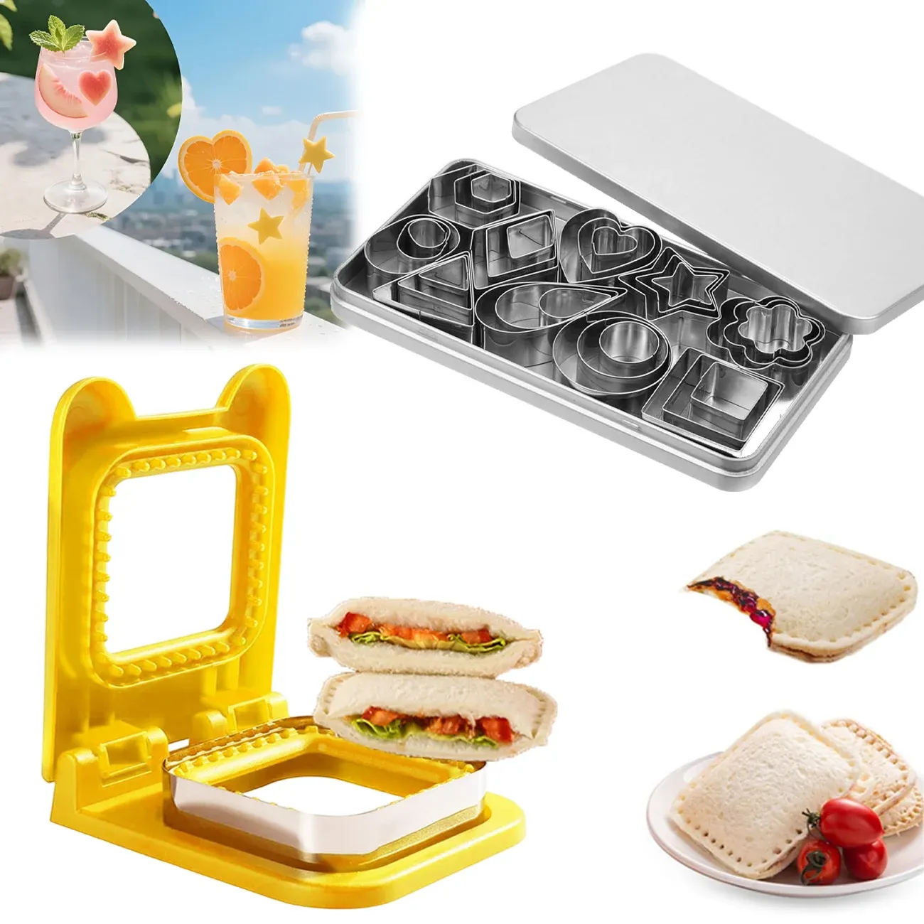 Moule 2 en 1 de qualité alimentaire pour découper et sceller sandwichs, pains carrés, pâtisseries, biscuits et bento 11