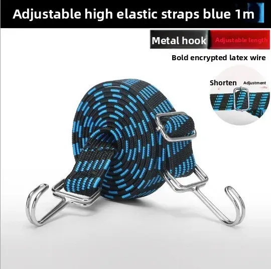 Corde élastique réglable en caoutchouc, 1 à 2 m, avec crochet métallique anticorrosion 10