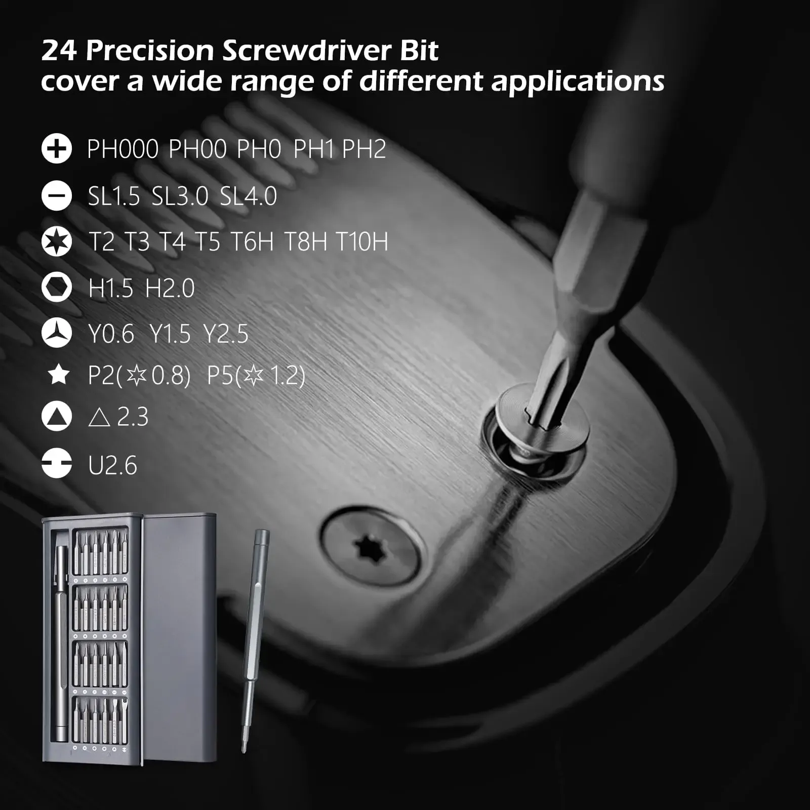 Jeu de tournevis de précision 25 en 1 à embouts Phillips, Torx, tête plate et hexagonaux, avec embout magnétique pour iPhone, PC, montres et lunettes d'appareil photo 6