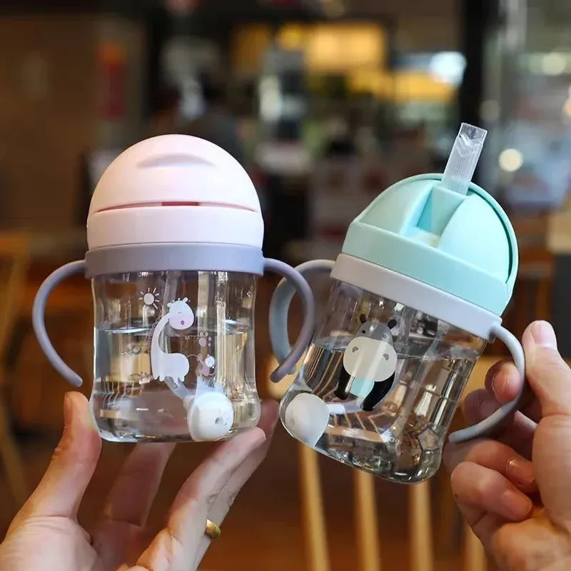 Tasse à paille de 250 ml, gourde dessin animé mignonne, gourde pour bébé, bouteille pour enfants, tasse d'apprentissage à motif animaux, gourde à paille pour garçons et filles 5