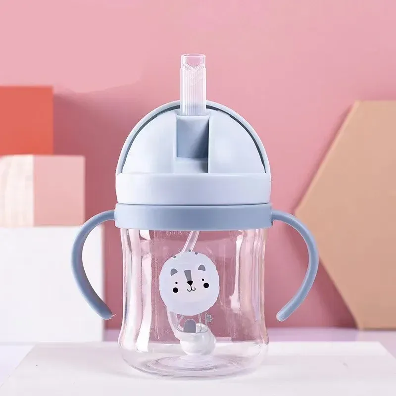 Tasse à paille de 250 ml, gourde dessin animé mignonne, gourde pour bébé, bouteille pour enfants, tasse d'apprentissage à motif animaux, gourde à paille pour garçons et filles 7