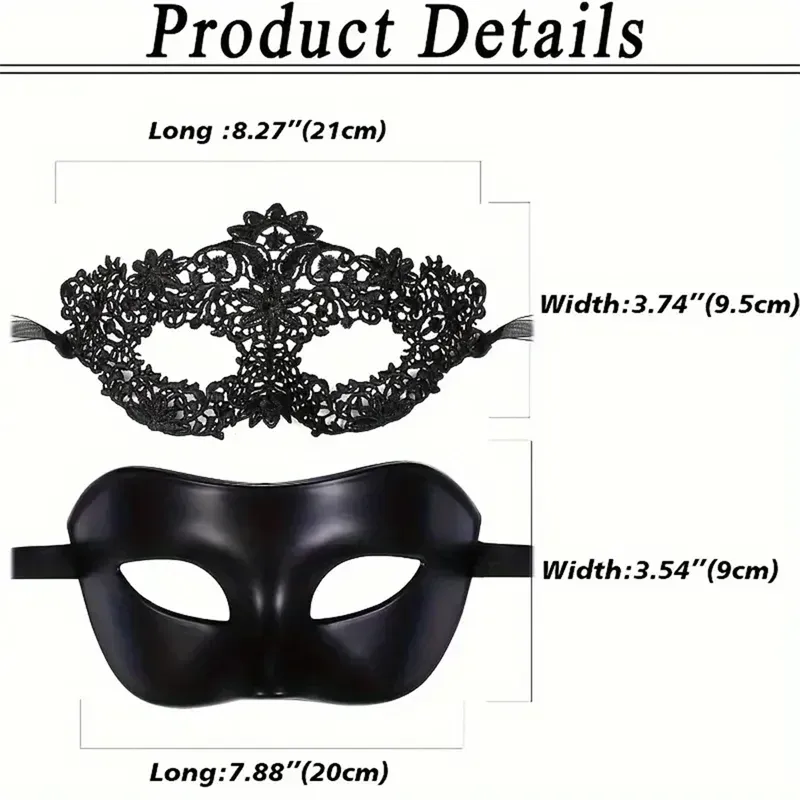 Masque vénitien noir sexy pour homme et femme, demi-masque de bal masqué pour couple, accessoire de cosplay pour Halloween et carnaval 6